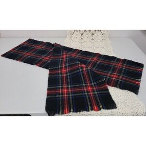 VTG 100% Lambswool Scarf Fringe Made In Scotland 55"x 9.5" navy/red NWT